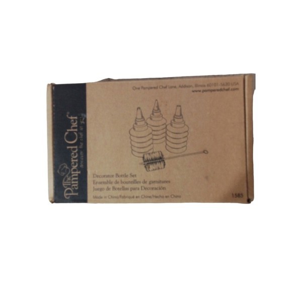 Pampered Chef Decorated Bottle Set Three Bottles With Brush And Original Box - Picture 12 of 16